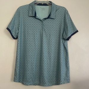 Lady Pinseeker women navy blue and turquoise geo print golf polo